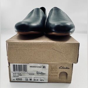 Clarks Juliet Palm Shoes Womens Size 11 Black Leather Loafer Slip-On Flats NEW